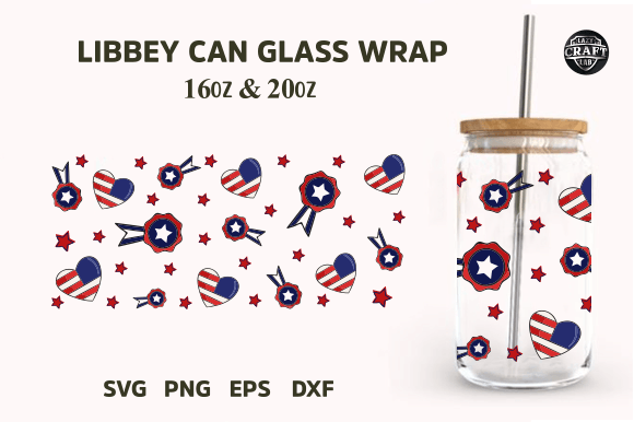 4th of July Can Glass Full Wrap SVG 16oz