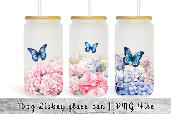 Butterfly Hydrangea Watercolor Tumbler