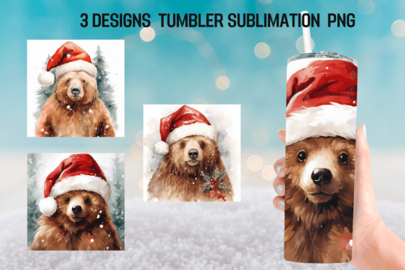 Christmas Bear Tumbler Sublimation Design