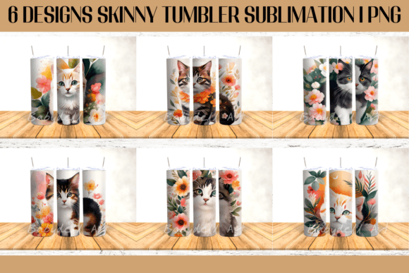 Cute Cat Tumbler Sublimation Design