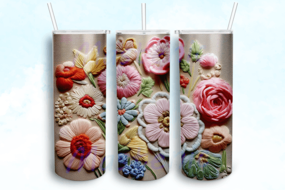 Embroidered Flowers 20oz Skinny Tumbler