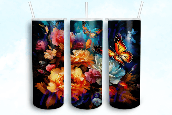 Flowers with Butterfly Tumbler Wrap