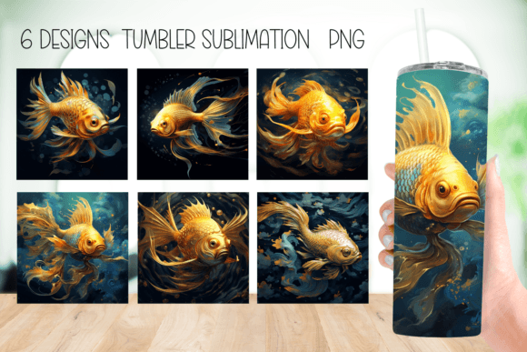 Golden Fish Tumbler Sublimation Design