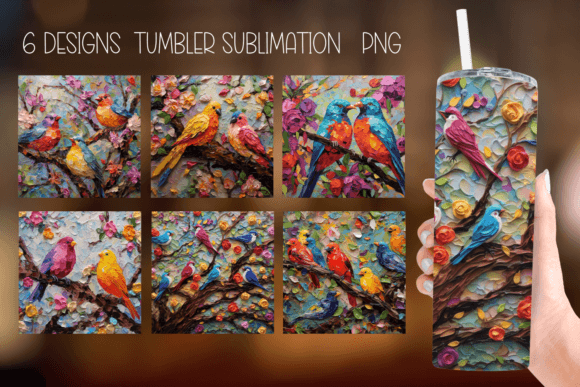 Impasto Painting Birds Tumbler Design