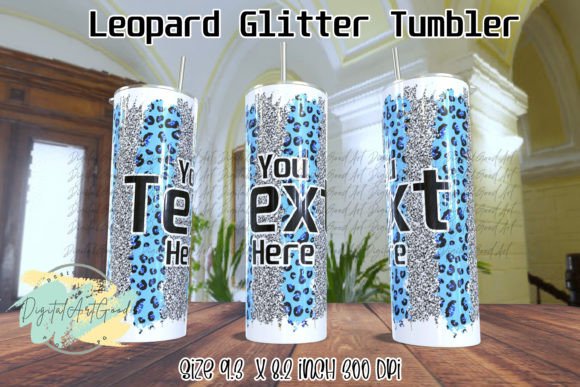 Leopard Glitter Gray and Blue Tumbler