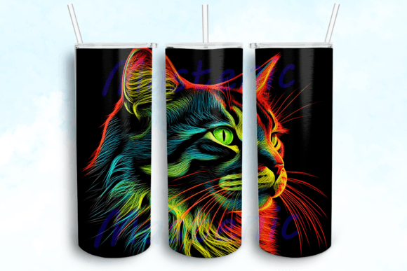 Neon Colorful Cat Tumbler PNG