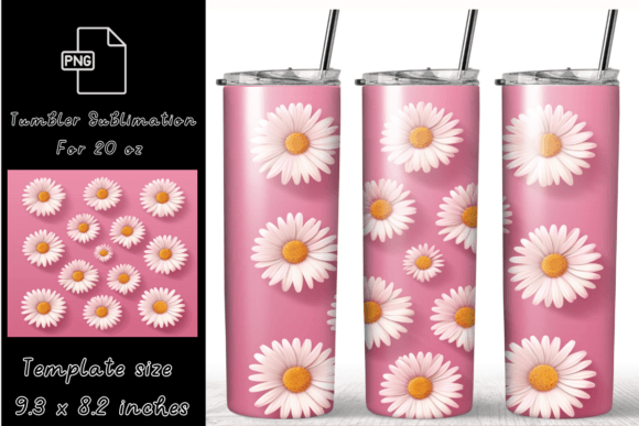 Pink Daisy Flowers Tumbler Wrap PNG