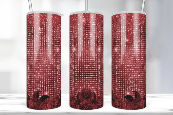 Red Roses Glitter Flower Tumbler Wrap