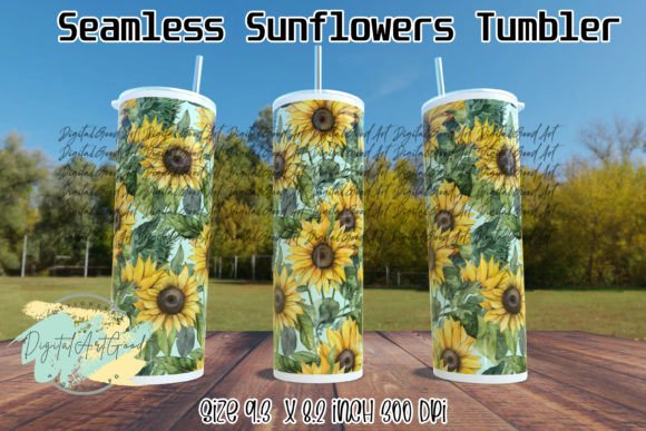 Seamless Sunflowers Watercolor Tumbler