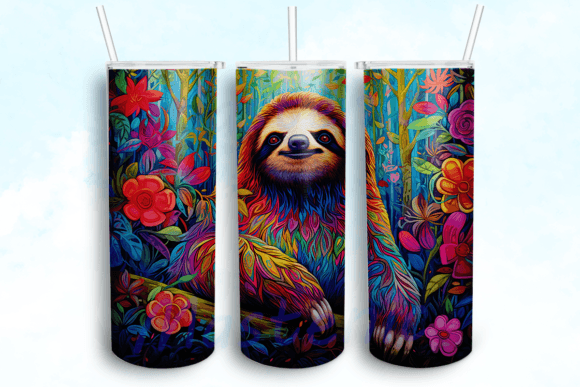 Sloth Flowers 20oz Skinny Tumbler Png