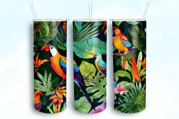 Tropical Birds 20oz Skinny Tumbler Png