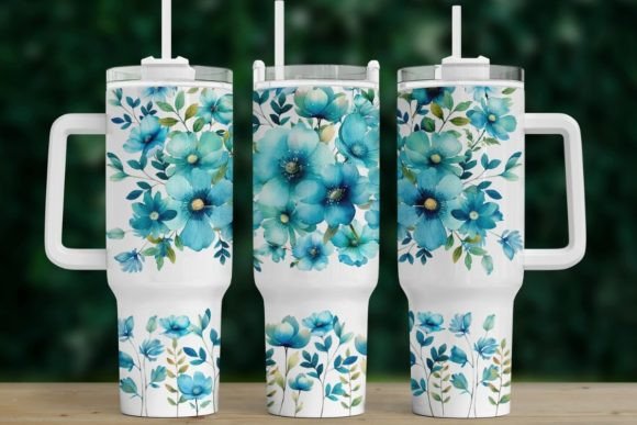 Turquoise Flowers Tumbler Quencher