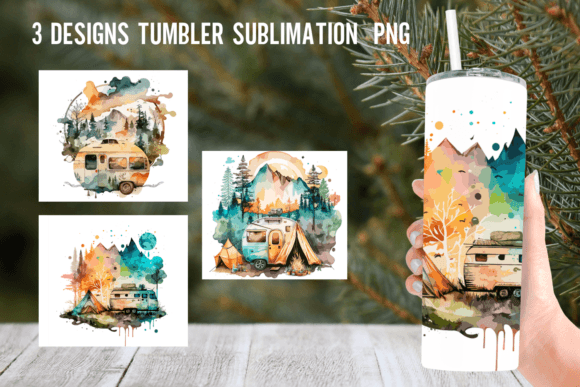 Watercolor Camping Tumbler Wrap Designs